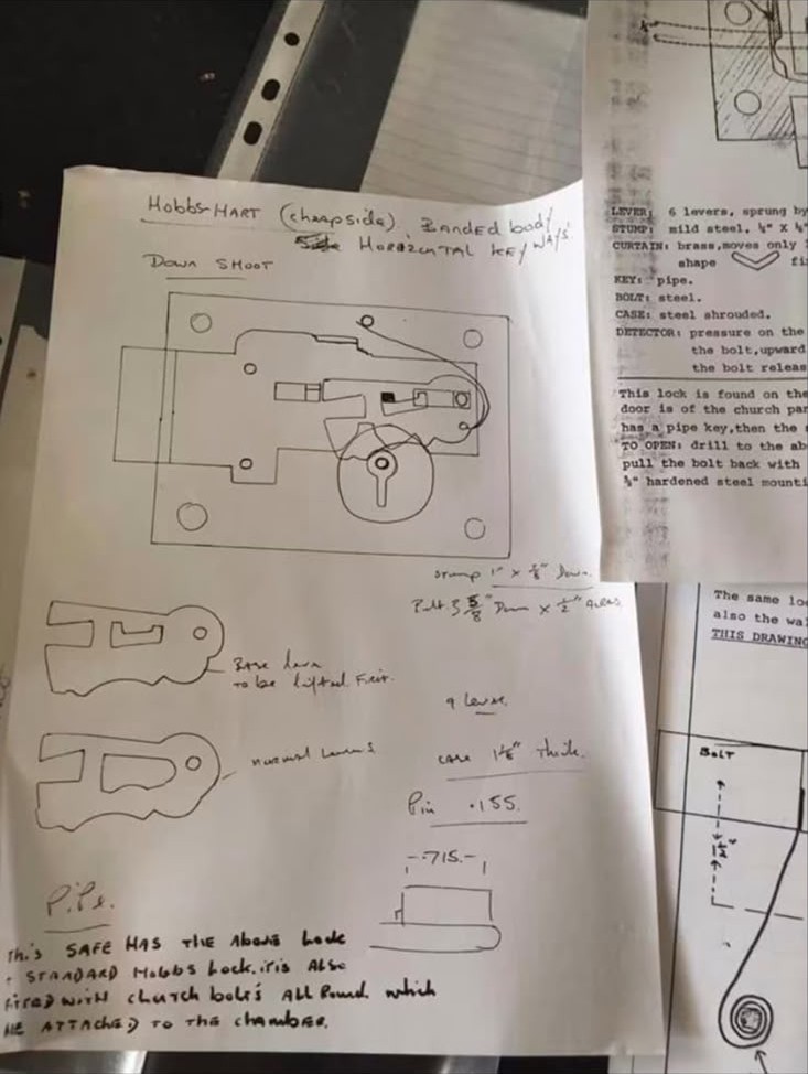 Safe locking mechanism reference sheet used when opening a safe in London