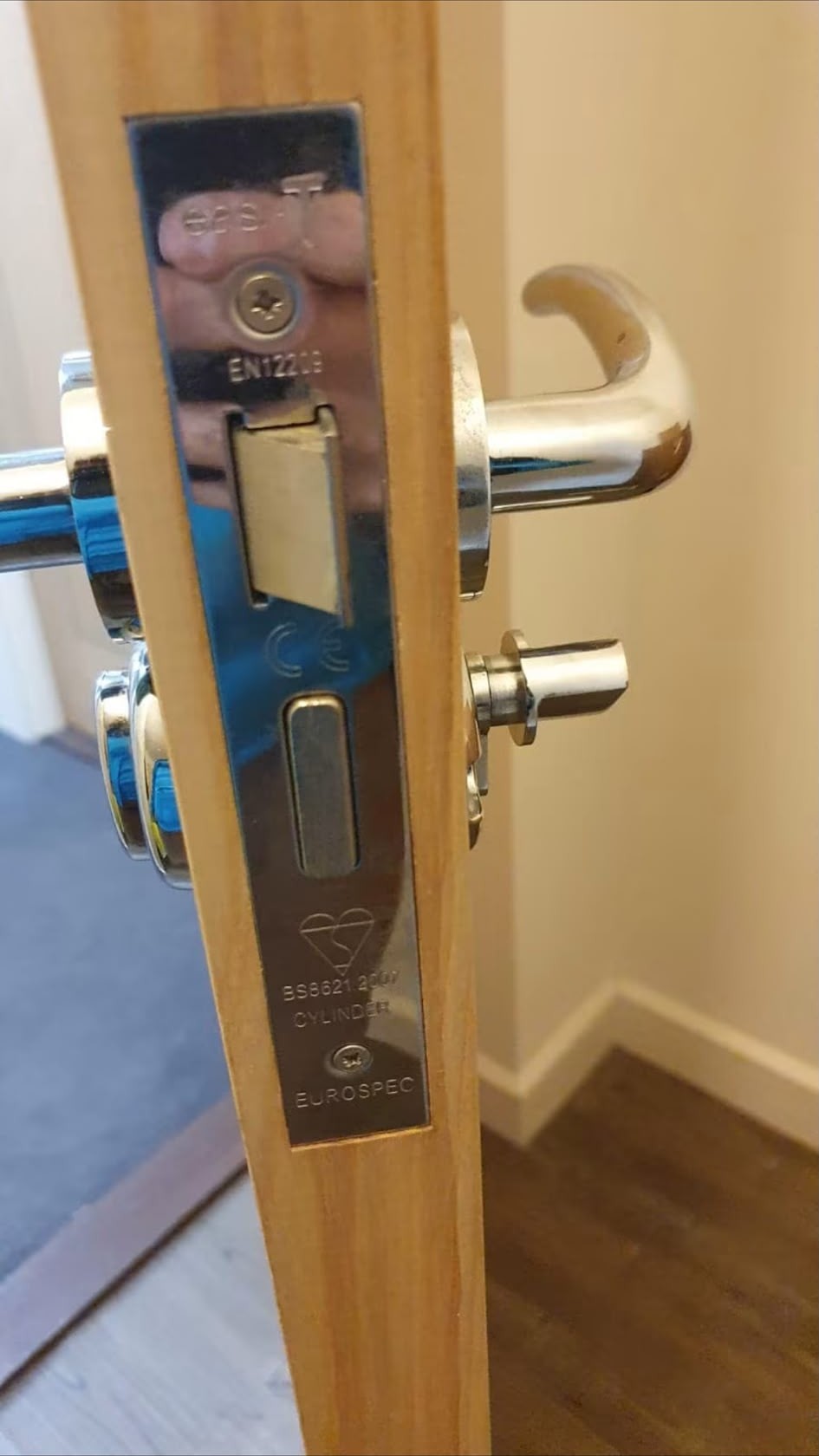 Upgraded euro cylinder and hardened escutcheon on a London front door