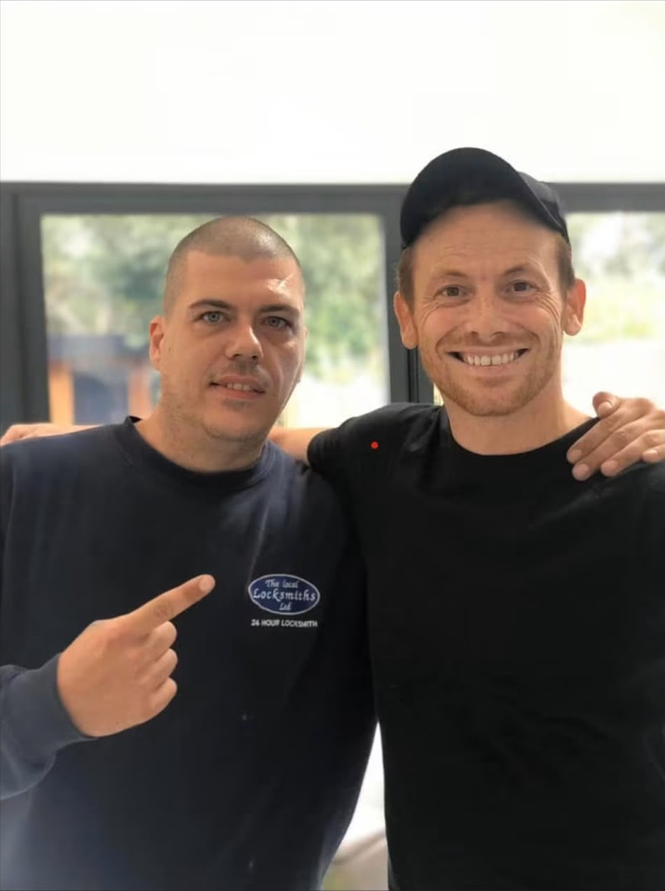 Chris Evans, owner of The Bow Locks, with customer Joe Swash
