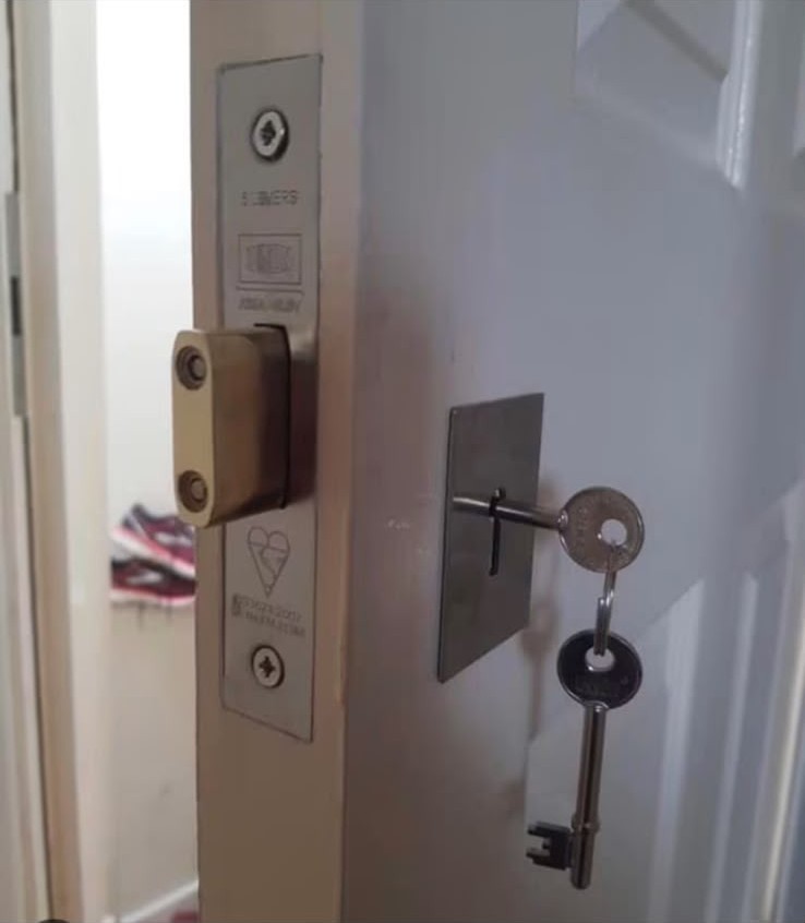 Five lever mortice lock with new faceplate installed on a London front door